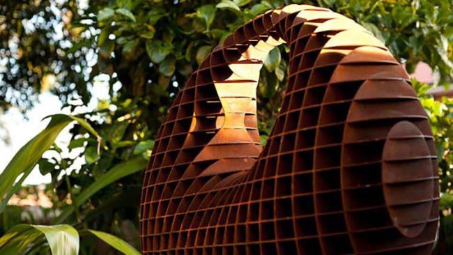 Large Landscape Ornament Famous New Design Corten Steel Sculpture With Three Dimensional Orb Shape