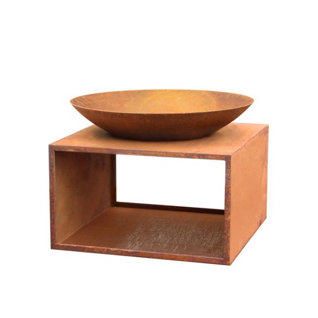 Outdoor Garden Decor Round Corten Steel Fire Pit Wood Burning Rusty-Colored