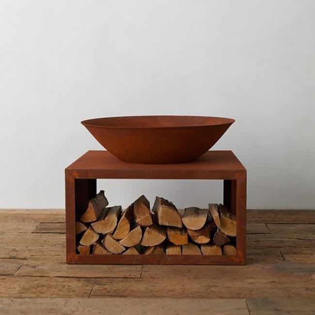 Outdoor Garden Decor Round Corten Steel Fire Pit Wood Burning Rusty-Colored