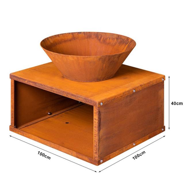 Outdoor Garden Decor Round Corten Steel Fire Pit Wood Burning Rusty-Colored