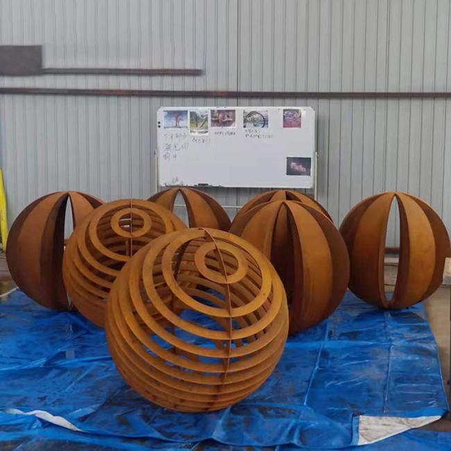 Abstract Hollow Out Sphere Large Sculpture Metal Corten Steel Sculpture for Outdoor Ornament