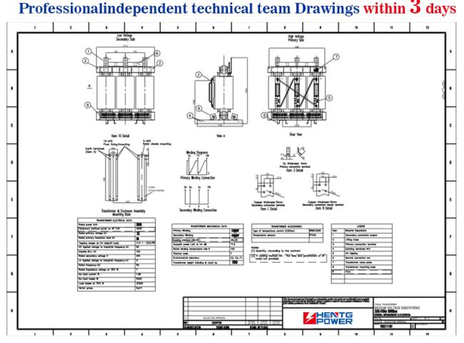 Technical diagram of 2000KVA transformer
