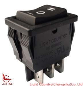 China Factory Reliable RB DPDT Rocker Switch, 21*15mm, ON-OFF-ON, Black/Red, 6A 250V for sale