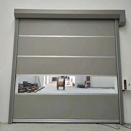 Industrial high speed door installation in cold storage facility showing detailed construction