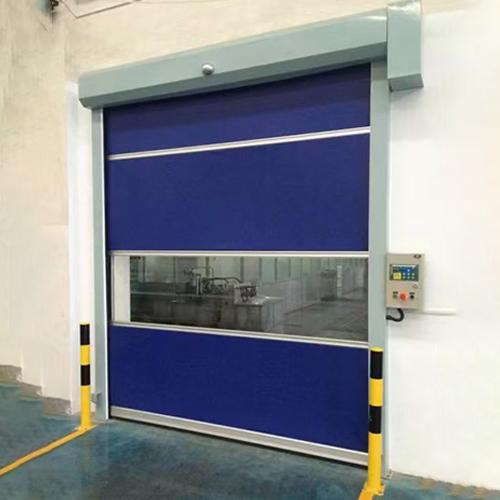 Hygienic industrial high speed door installation in food processing facility