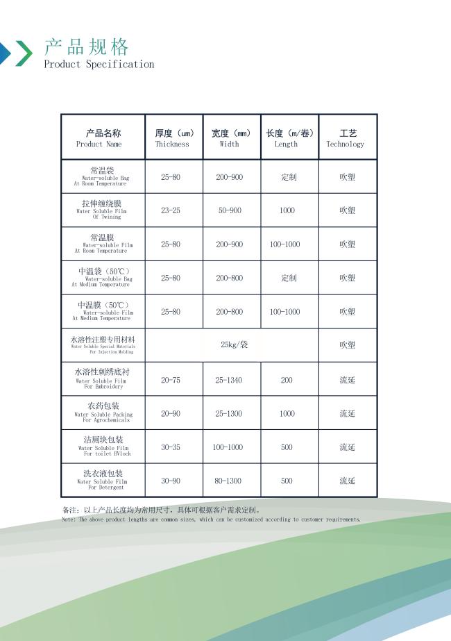 Water Soluble Film Bag spec