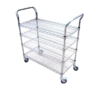 China 4 Layers Chrome Wire Basket ESD Shelf Trolley With Handrail for sale