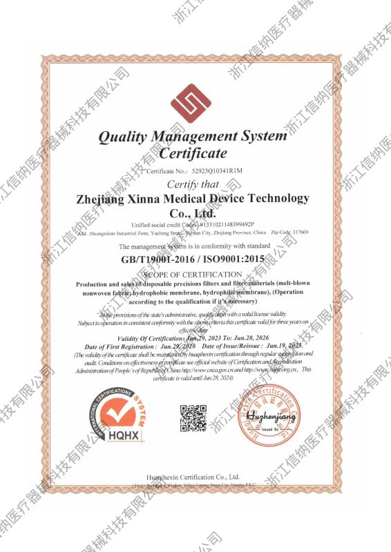 ISO 9001:2015 - Zhejiang Xinna Medical Device Technology Co., Ltd.
