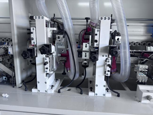 Edge banding machine close-up of working area
