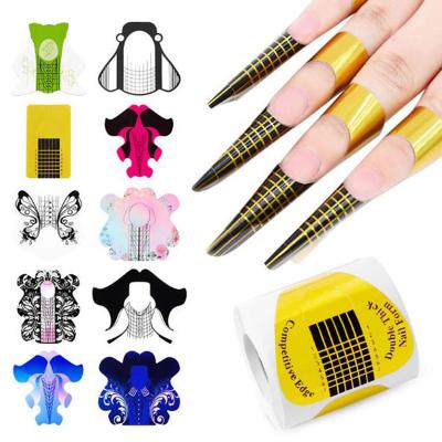 China Picture Professional Customized Dual 100pcs/roll Quickly Building UV Gel Long Nail Extension Forms Paper for sale