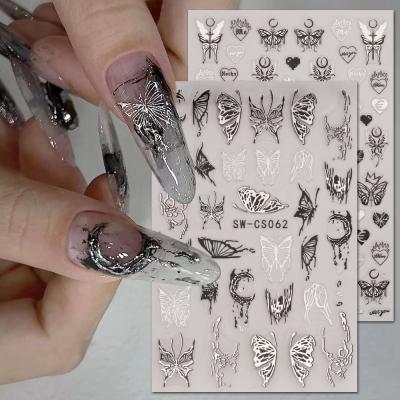 China Hot Selling Beauty Nails Nail Decorations Gold Foil And Silver Color Decals Self Adhesive Butterfly Nail Sticker for sale