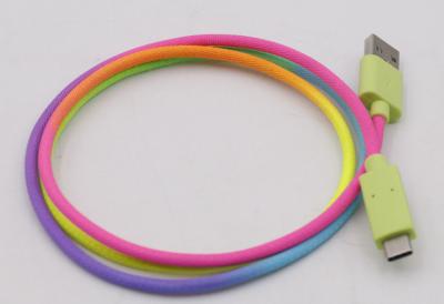 China 480 Mbps USB Cable USB 2.0 a Tipo C Cable Arco iris colorido chaqueta en venta
