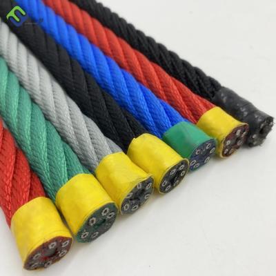 China 6*8 FC Twisted Polyester Combination Rope 16mm 6 Strand With Metal Core for sale