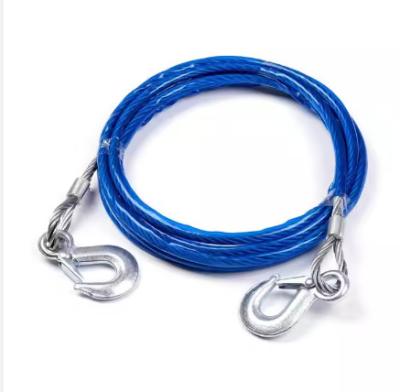 China 4M 5 Tons Steel Wire Tow Cable Tow Strap Towing Rope with Hooks for Heavy Duty Car Emergency for sale