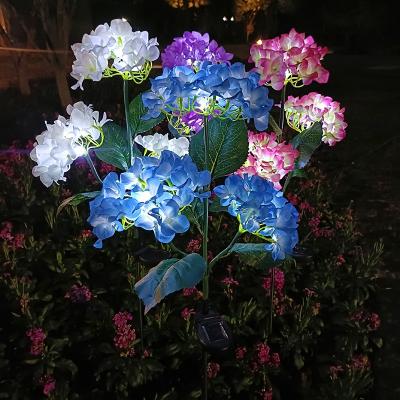 China 3 Heads Flower Solar Hydrangea Lights Outdoor Garden LED Simulation Flower Lights for sale