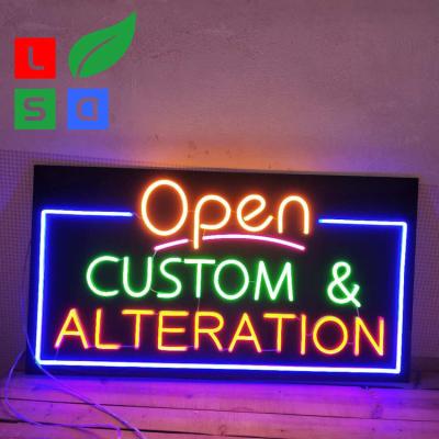 China LED Neon Open Sign Black Square Backboard Vintage Neon Beer Signs for sale