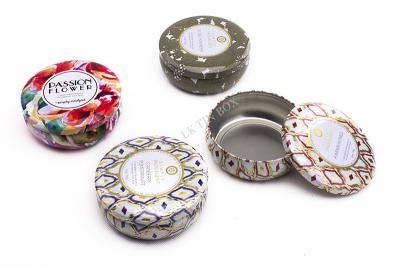 China Premium Voluspa Round Candle Small Tin Boxes With Print And Embossing for sale