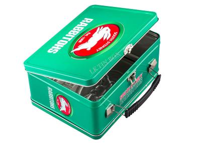 China Rabbitohs Metal Tin Lunch Boxes Hinged Tin Box With Handle Key And Lock for sale