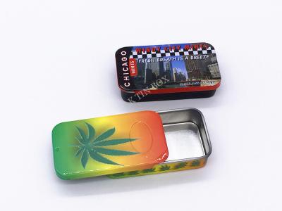 China Printed Sliding Lid Small Metal Rectangular Tin Can With Printing And Embossing for sale