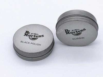 China Doc Marten Metal Printed Small Tin Boxes Screw Shoe Polish Tin Box With Embossing for sale