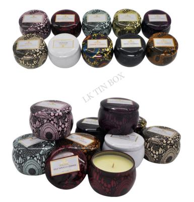 China 598g Printed Small Round Containers With Lids / Little Metal Boxes For Candle for sale