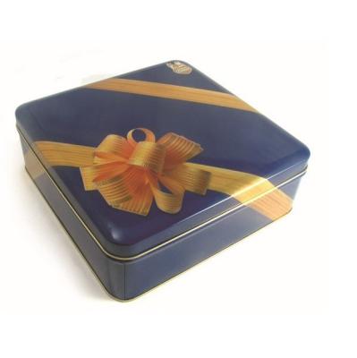 China Printing Ribbon Flower Pattern Square Tin Box Cans / Sweety Cookie Matel Tin Packaging Box For Candy / Chocolate for sale