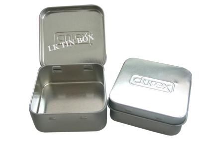 China Embossed Square Small Metal Tins Boxe Printing for Durex Condom Safe Sex for sale