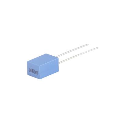China Mini Box 5mm Metallized Polyester Film Capacitor 105J100V MKT Pitch 5mm for sale