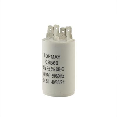 China CBB60 AC Motor Run Capacitor 3.5uF 450VAC Wire Leads Terminal For Washing Machine for sale