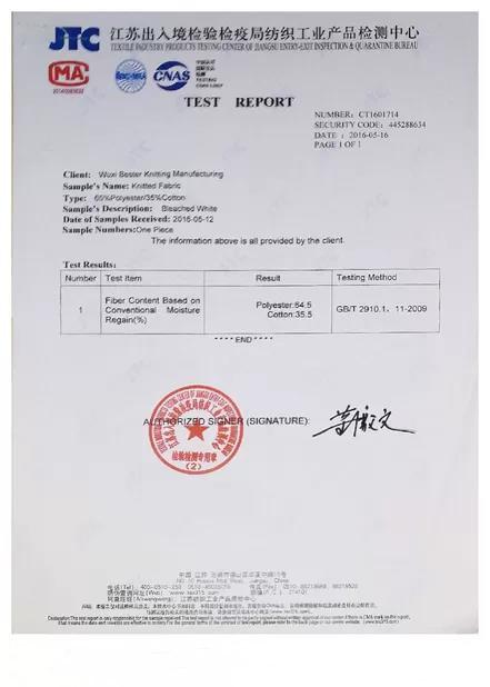 FABRIC TEST REPORT - Wuxi Ninecci Glove Co.,Ltd
