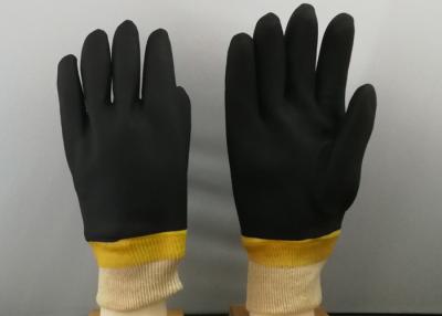 China Black Color PVC Coated Gloves Composite Sponge Flannelette With Knit Wrist Cuff for sale