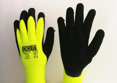 China Guantes cubiertos palma amarilla fluorescente del látex, tipo de punto de la muñeca de los guantes revestidos de goma en venta