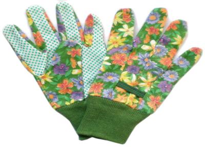 China Cotton Canvas Good Gardening Gloves , Protective Work Gloves With Green Knit Wrist for sale
