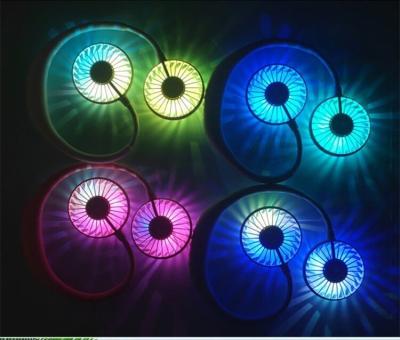 China Protable hand free rechargeable USB Mini necklace fan for sports cool with Colorful LED light for sale