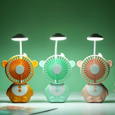 China New design cartoon ELF monkeyPortable Handheld Electric LED Mini Fan desklamp with USB Cable for sale
