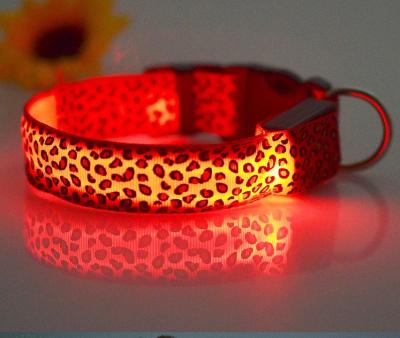 China Durable leopard print dog cat safety LED light glow flashing nylon pet necklace collar supplies for sale