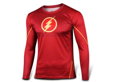 China Red Long Sleeve Rash Guard Mens Compression Shirts SGS Certificated for sale