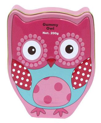 China Gummy Owl Metal Storage Boxes , Food Grade Metal Tin ,Christmas Candy Tins With CYMK Color Printing and Vanish for sale