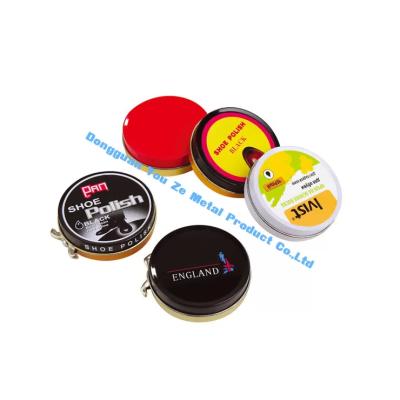 China Round Metal Storage Containers Black Shoe Polish Tin Small Tin Containers with Different Sizes for sale