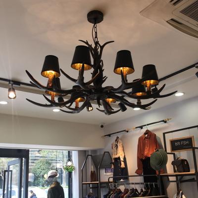 China Black antler chandelier Lighting With Lampshade For Coffee Bar Restaurant (WH-AC-05) for sale