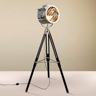 China Nordic American Retro Tripod Floor Lamp Silver Golden Wooden Industrial vintage floor lamp(WH-VFL-04) for sale