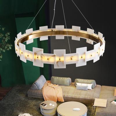 China Led Creative Chandelier For Living Room White Ring Marble Chandelier(WH-MI-318) for sale