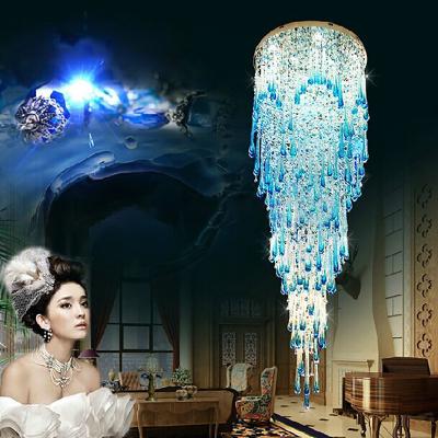 China Modern Crystal Ceiling Chandelier For Living Room Lobby Luxury Long Staircase Blue Chandelier(WH-NC-99) for sale