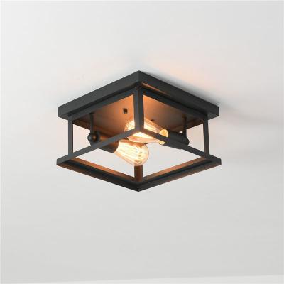 China Retro Wrought Iron Square Ceiling Lamp Farmhouse Ceiling Light Bedroom vintage style dining room lamp(WH-LA-29) for sale