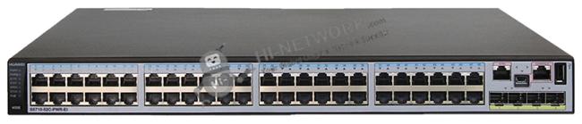 Front view of Huawei S5710-52C-PWR-EI switch showing chassis design and port layout