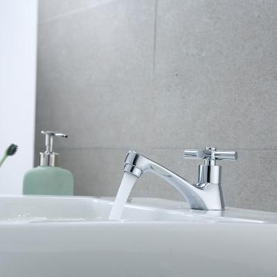 China ODM Single Cold Water Basin Tap Brushed Chrome Cross Handle for sale
