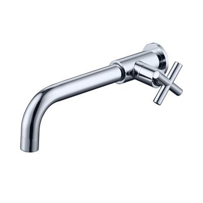 China Brass Bathroom Single Cold Water Basin Tap Modern Wall Mounted Cross Handle for sale