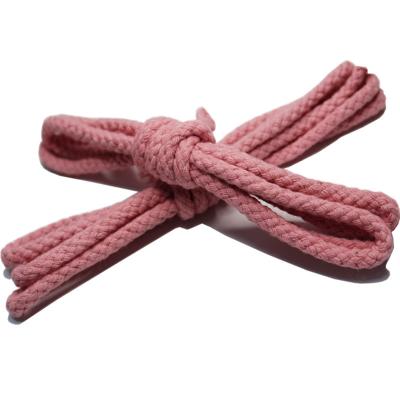 China Braided 100% Round Cotton Cord 5mm Drawstring Cord Webbing Pink for sale