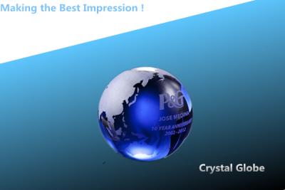 China blue crystal globe paperweight/crystal globe award/glass globe award for sale