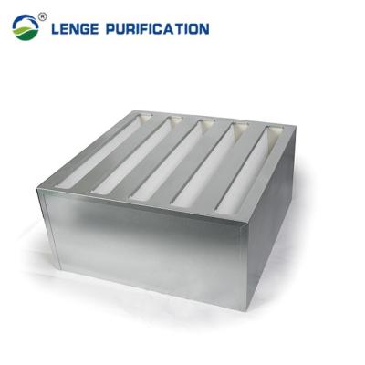 China H14 592 X 592 X 292 Galvanized Iron V Bank Pre Pleat Filter With PU Seal Strip for sale